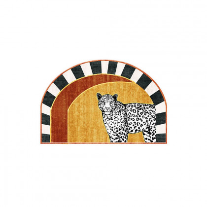 HMR - 2' x 3' 2 Pieces Art Deco Leopard Velvet Rug Half Round Non-Slip Door Mat Set