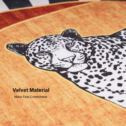 HMR - 2' x 3' 2 Pieces Art Deco Leopard Velvet Rug Half Round Non-Slip Door Mat Set