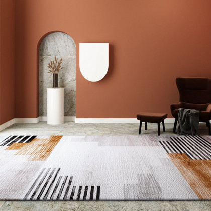 HMR - 5' x 7' Abstract Brown Rug Polyester Rectangular Machine Washable Living Room Area Mat
