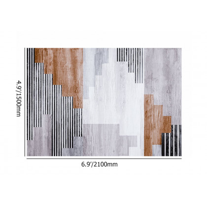 HMR - 5' x 7' Abstract Brown Rug Polyester Rectangular Machine Washable Living Room Area Mat