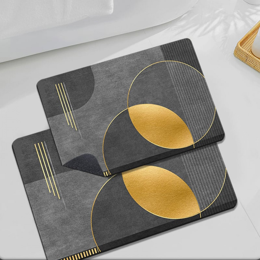 HMR - Modern Black & Gold Bath Tub Mat Set Non-Slip Rubber Backing 20" x 32" & 16" x 24" (2-Pieces)