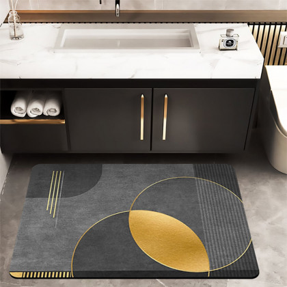 HMR - Modern Black & Gold Bath Tub Mat Set Non-Slip Rubber Backing 20" x 32" & 16" x 24" (2-Pieces)
