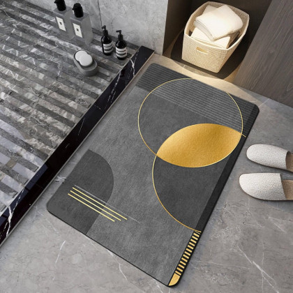 HMR - Modern Black & Gold Bath Tub Mat Set Non-Slip Rubber Backing 20" x 32" & 16" x 24" (2-Pieces)