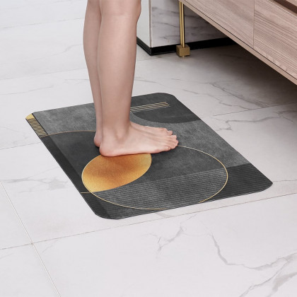 HMR - Modern Black & Gold Bath Tub Mat Set Non-Slip Rubber Backing 20" x 32" & 16" x 24" (2-Pieces)