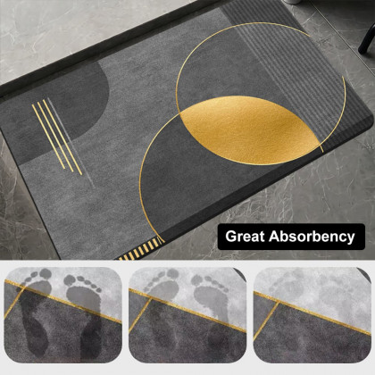 HMR - Modern Black & Gold Bath Tub Mat Set Non-Slip Rubber Backing 20" x 32" & 16" x 24" (2-Pieces)
