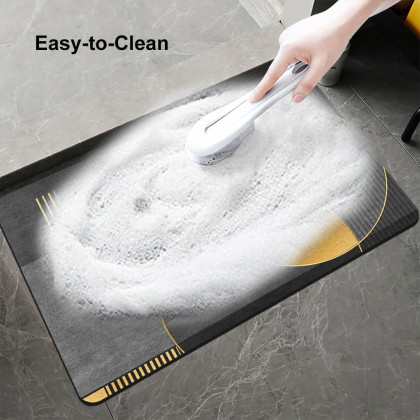 HMR - Modern Black & Gold Bath Tub Mat Set Non-Slip Rubber Backing 20" x 32" & 16" x 24" (2-Pieces)