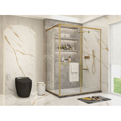 HMR - Modern Black & Gold Bath Tub Mat Set Non-Slip Rubber Backing 20" x 32" & 16" x 24" (2-Pieces)