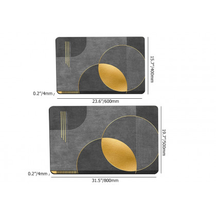 HMR - Modern Black & Gold Bath Tub Mat Set Non-Slip Rubber Backing 20" x 32" & 16" x 24" (2-Pieces)