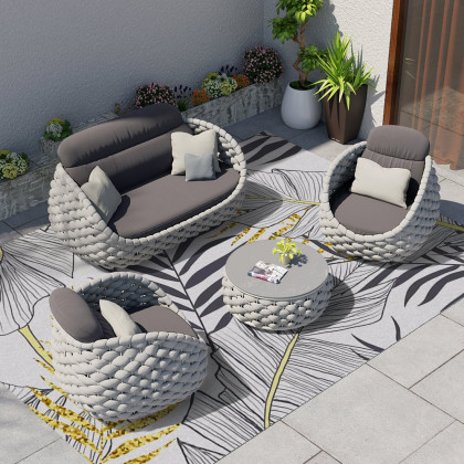 HMR - 8ft Gold & Black Tropical Banana Leaf Polyester Indoor/Outdoor Non-slip Washable Rug
