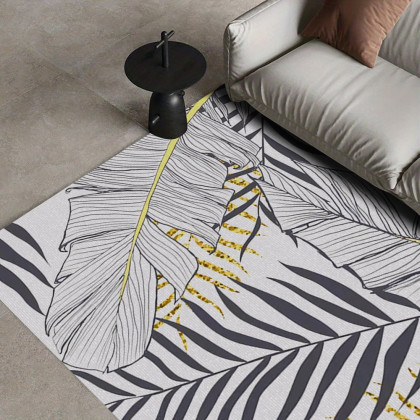 HMR - 8ft Gold & Black Tropical Banana Leaf Polyester Indoor/Outdoor Non-slip Washable Rug