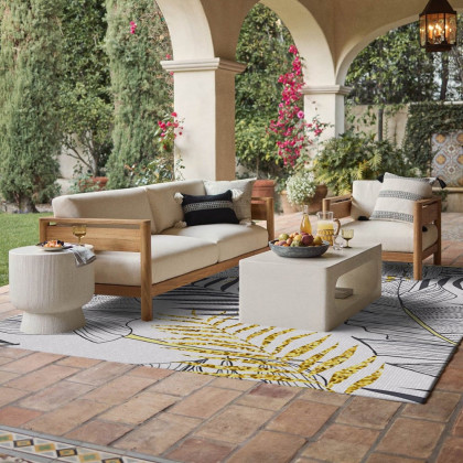 HMR - 8ft Gold & Black Tropical Banana Leaf Polyester Indoor/Outdoor Non-slip Washable Rug