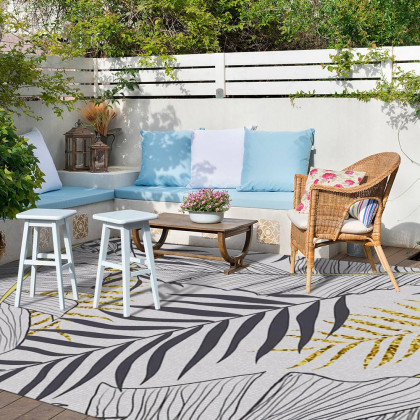 HMR - 8ft Gold & Black Tropical Banana Leaf Polyester Indoor/Outdoor Non-slip Washable Rug
