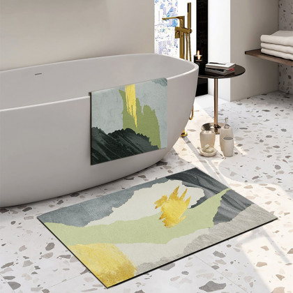 HMR - 2 Pieces Gray&Gold Abstract Bath Mat Set Marble Texture Non-slip Absorbent Rug Sets