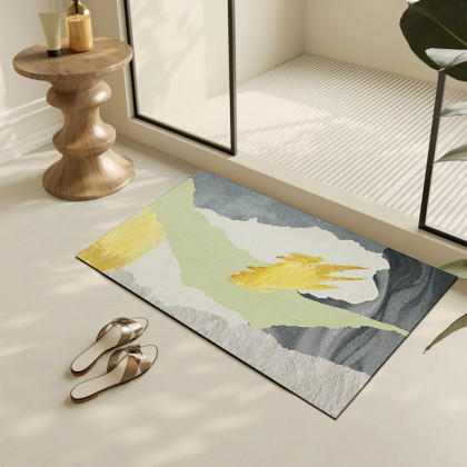 HMR - 2 Pieces Gray&Gold Abstract Bath Mat Set Marble Texture Non-slip Absorbent Rug Sets