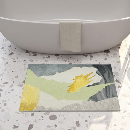 HMR - 2 Pieces Gray&Gold Abstract Bath Mat Set Marble Texture Non-slip Absorbent Rug Sets