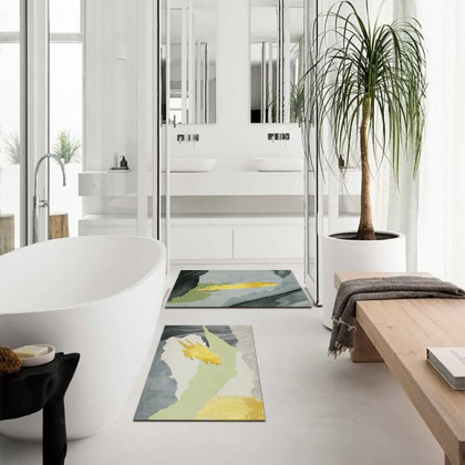 HMR - 2 Pieces Gray&Gold Abstract Bath Mat Set Marble Texture Non-slip Absorbent Rug Sets