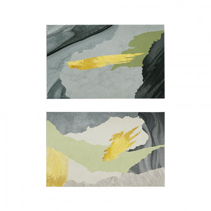 HMR - 2 Pieces Gray&Gold Abstract Bath Mat Set Marble Texture Non-slip Absorbent Rug Sets