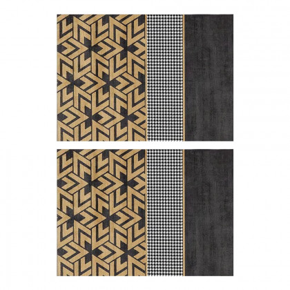 HMR - 2 Pieces Modern Geometric Houndstooth Gold Washable Door Mat Non-slip Entryway Rug Set