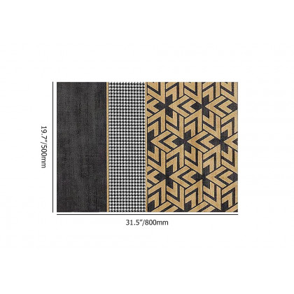HMR - 2 Pieces Modern Geometric Houndstooth Gold Washable Door Mat Non-slip Entryway Rug Set