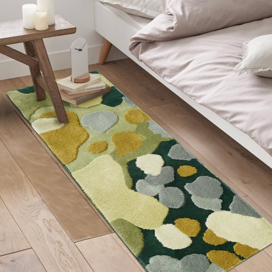 HMR - 2' x 5' Modern Rectangle Tufted 3D Green Wool Area Rug Living Room & Bedroom Carpet