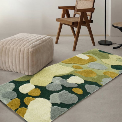 HMR - 2' x 5' Modern Rectangle Tufted 3D Green Wool Area Rug Living Room & Bedroom Carpet