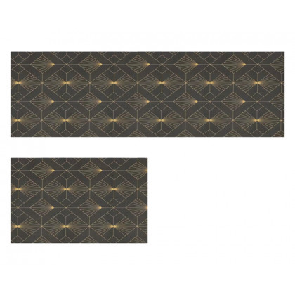 HMR - 2 Pieces Gold Kitchen Runner Mats Non-slip Geometric Kitchen Rug Set