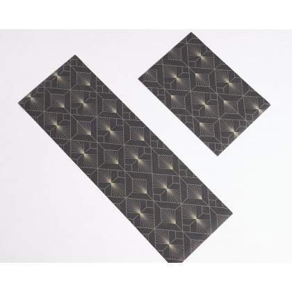 HMR - 2 Pieces Gold Kitchen Runner Mats Non-slip Geometric Kitchen Rug Set
