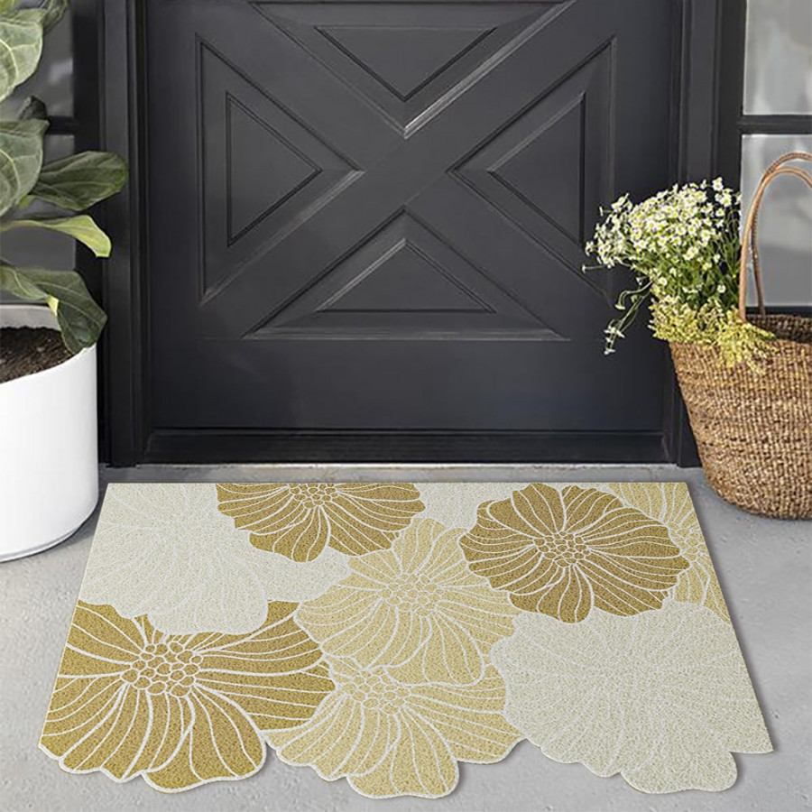 HMR - Morden Brown Flowers Novelty Mat Non-slip Entryway Rug 2' x 3'