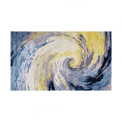 HMR - 3'x 5' Art Deco Blue & Gold Area Rug Living Room Carpet with Swirl Pattern