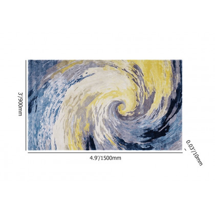 HMR - 3'x 5' Art Deco Blue & Gold Area Rug Living Room Carpet with Swirl Pattern