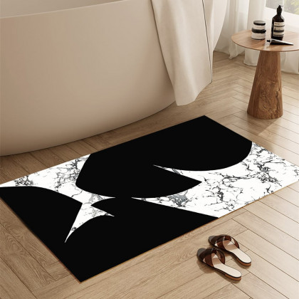 HMR - 2 Pieces Black&White Geometric Bath Mat Set Marble Texture Non-slip Absorbent Rug Sets