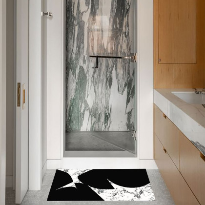 HMR - 2 Pieces Black&White Geometric Bath Mat Set Marble Texture Non-slip Absorbent Rug Sets