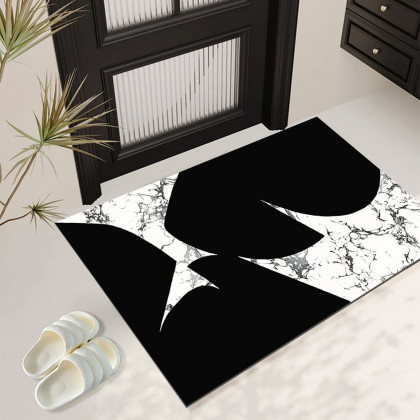 HMR - 2 Pieces Black&White Geometric Bath Mat Set Marble Texture Non-slip Absorbent Rug Sets