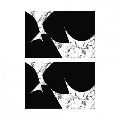 HMR - 2 Pieces Black&White Geometric Bath Mat Set Marble Texture Non-slip Absorbent Rug Sets