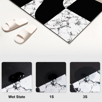 HMR - 2 Pieces Black&White Geometric Bath Mat Set Marble Texture Non-slip Absorbent Rug Sets