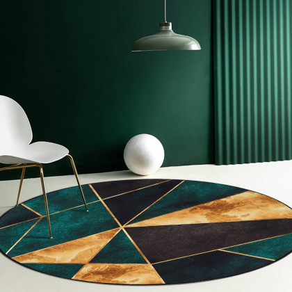 HMR Modern 4' x 4' Geometric Round Area Rug - Green/Gold/Black