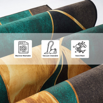 HMR Modern 4' x 4' Geometric Round Area Rug - Green/Gold/Black