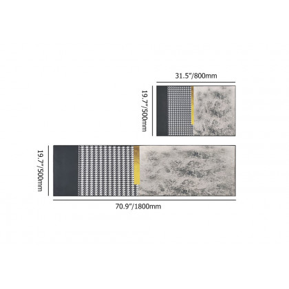 HMR - 2 Pieces Modern Geometric Gradient Gold Washable Kitchen Runner Mats Non-slip Rug Set