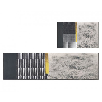 HMR - 2 Pieces Modern Geometric Gradient Gold Washable Kitchen Runner Mats Non-slip Rug Set