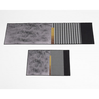 HMR - 2 Pieces Modern Geometric Gradient Gold Washable Kitchen Runner Mats Non-slip Rug Set