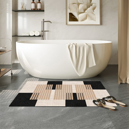 HMR - 2PC Strong Water-absorbent Non-slip Diatom Mud Geometric Bathroom Mat Set Bath Rug