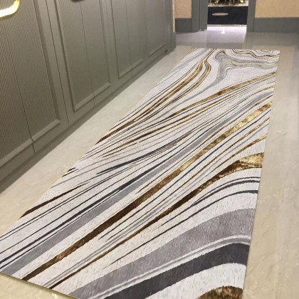 HMR - 2'X 8' Luxury abstract Runner Washable Rug with Marble Pattern Carpet