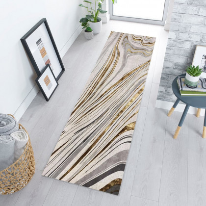 HMR - 2'X 8' Luxury abstract Runner Washable Rug with Marble Pattern Carpet