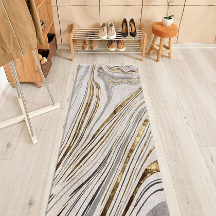 HMR - 2'X 8' Luxury abstract Runner Washable Rug with Marble Pattern Carpet