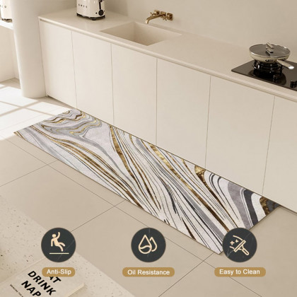 HMR - 2'X 8' Luxury abstract Runner Washable Rug with Marble Pattern Carpet