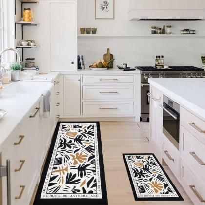 HMR - 2 Pieces Modern Flower Kitchen Runner Mats Non-slip Absorbent Widen Kitchen Rug Set