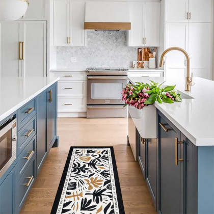 HMR - 2 Pieces Modern Flower Kitchen Runner Mats Non-slip Absorbent Widen Kitchen Rug Set