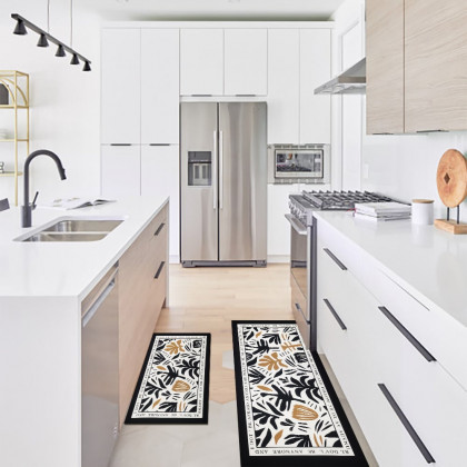 HMR - 2 Pieces Modern Flower Kitchen Runner Mats Non-slip Absorbent Widen Kitchen Rug Set