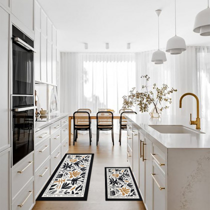 HMR - 2 Pieces Modern Flower Kitchen Runner Mats Non-slip Absorbent Widen Kitchen Rug Set