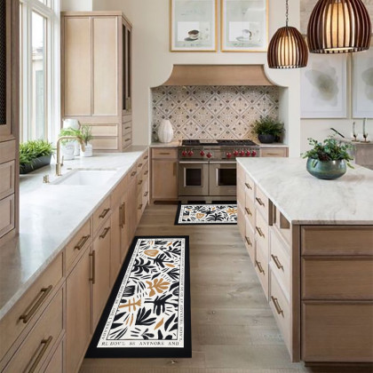 HMR - 2 Pieces Modern Flower Kitchen Runner Mats Non-slip Absorbent Widen Kitchen Rug Set